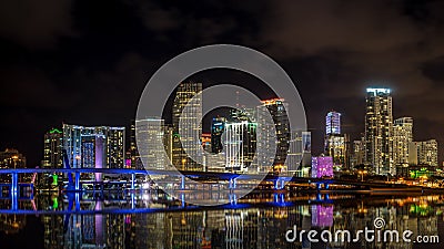 Miami Skyline at night Stock Photo
