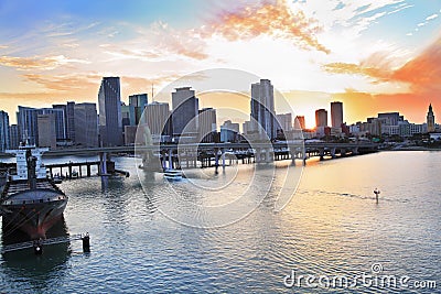 Miami skyline at sunset, Florida Stock Photo