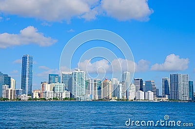 Miami skyline viewed from Biscayne Bay Florida Stock Photo