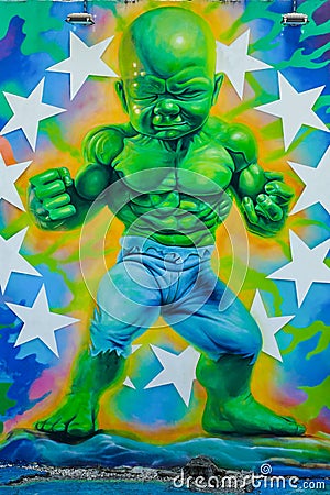 Miami Street Art Winwood Park Muscular and green child Editorial Stock Photo