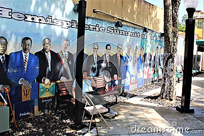 Miami, United States - Beautiful mural on the Eight Street in the Cuban district of Miami Editorial Stock Photo