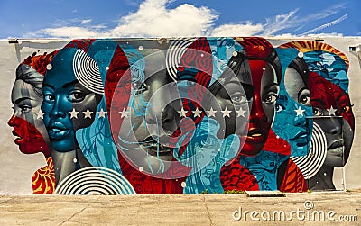 Street art in the Wynward Walls district of Miami Editorial Stock Photo
