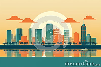 Miami urban landscape. Pattern with houses. Illustration Stock Photo