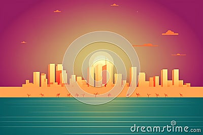 Miami urban landscape. Pattern with houses. Illustration Stock Photo