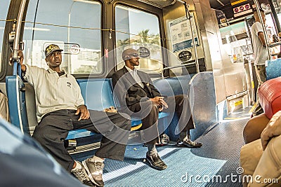 people in the downtown Metro bus in Miami, USA Editorial Stock Photo