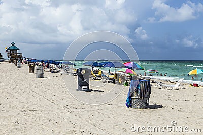 MIAMI, USA - JUL 30, 2013: Beach scene at end of day Editorial Stock Photo