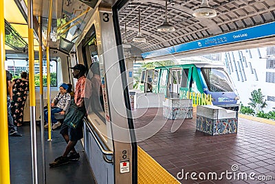 MIAMI, USA - September 10, 2019: Metro mover train on the station in Downtown Miami. Metro mover is a free automatic Editorial Stock Photo