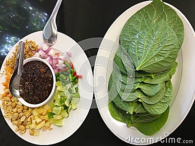 `Miang khan`leaf wrap appetizer, Thai food Stock Photo
