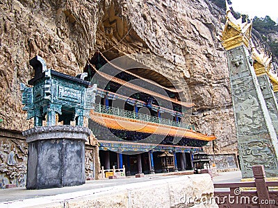 Mianshan Mountain the World Heritage Site, Many of Ancient Hanging Taoist Temples and caves. Pingyao Ancient City, Shanxi Province Stock Photo