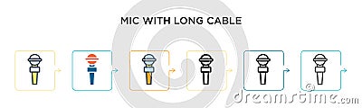 Mic with long cable vector icon in 6 different modern styles. Black, two colored mic with long cable icons designed in filled, Vector Illustration