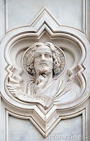 Micah, relief on the facade of Basilica of Santa Croce in Florence Stock Photo
