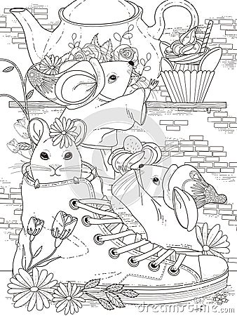 Mice adult coloring page Stock Photo