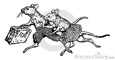 Mice Running, vintage illustration Vector Illustration