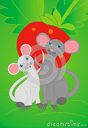 Mice and strawberry Cartoon Illustration