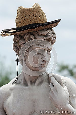Michael Angello`s David with a straw hat Stock Photo