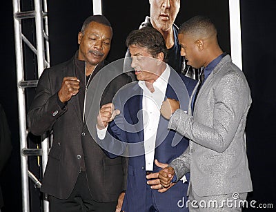 Michael B. Jordan, Sylvester Stallone and Carl Weathers Editorial Stock Photo