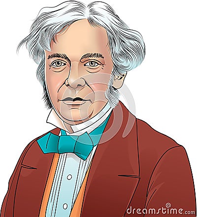 Michael Faraday cartoon style portrait Vector Illustration