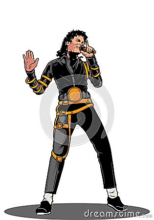 Michael Joseph Jackson singing in his concert isolated on white background. King of Pop, an American singer, songwriter and dancer Vector Illustration