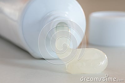 Triple Antibiotic Ointment Squirted from the Tube Stock Photo