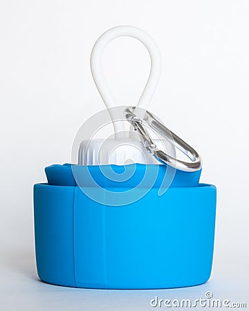 Blue Expandable Travel Water Bottle Stock Photo