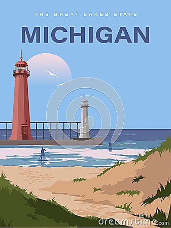 Michigan. The great lakes state. Touristic banner in vector Vector Illustration
