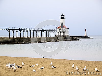 Michigan City East Pierhead Lighthouse, Indiana Stock Photo