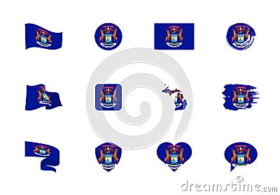 Michigan - flat collection of US states flags. Vector Illustration