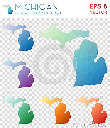 Michigan geometric polygonal maps, mosaic style. Vector Illustration