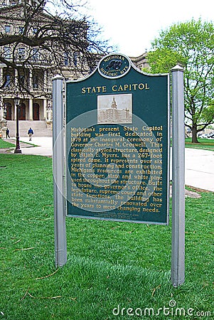 Michigan State Capitol Building Historical Marker Editorial Stock Photo