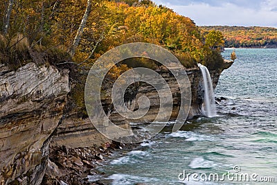 Michigan Upper Peninsula Waterfall In Autumn Stock Photo