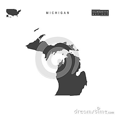 Michigan US State Vector Map Isolated on White Background. High-Detailed Black Silhouette Map of Michigan Vector Illustration