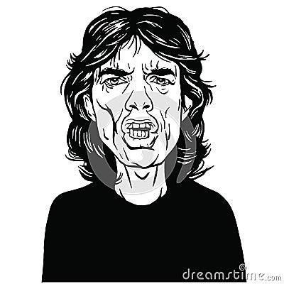 Jagger Hand Drawn Portrait Vector Drawing Black and White Vector Illustration