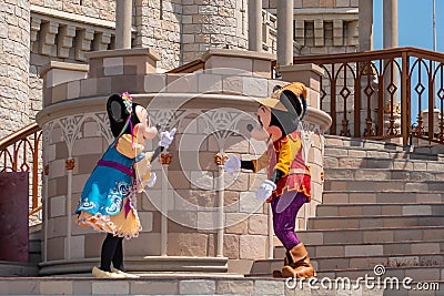 Mickey and Minnie dancing with The princess and the frog characters in Magic Kingdom 5 Editorial Stock Photo