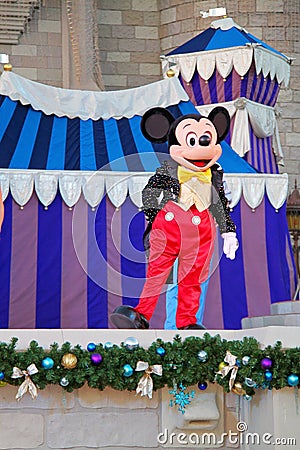 Mickey Mouse on the Castle Forecourt Stage at Christmas Editorial Stock Photo