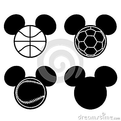 Mickey Mouse Heads Football Sport Vector Illustration