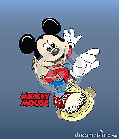 mickey mouse skate. Walt Disney cartoon. Vector Illustration