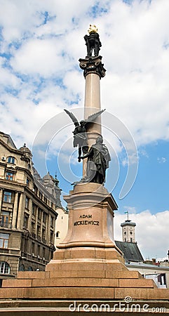 Mickiewicz monument in Lviv Stock Photo