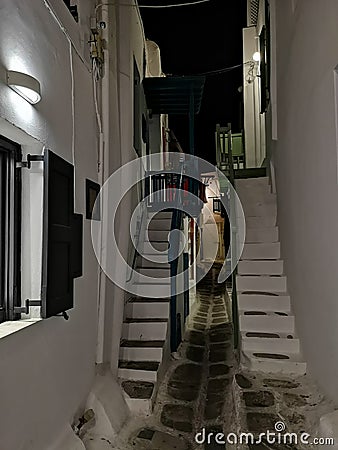 Miconos greek island street view. Stock Photo