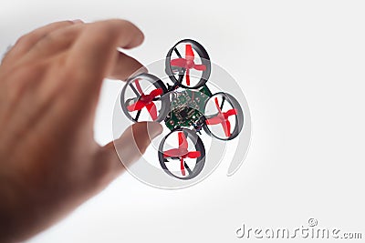 Micro drone in hand Stock Photo