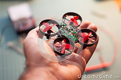 Micro drone in hand Stock Photo