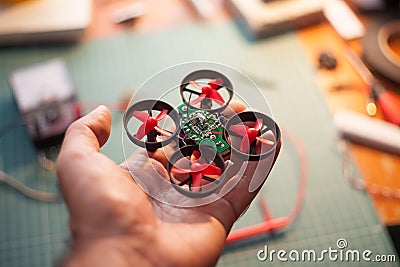 Micro drone in hand Stock Photo