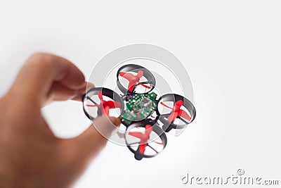 Micro drone in hand Stock Photo