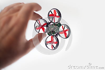 Micro drone in hand Stock Photo