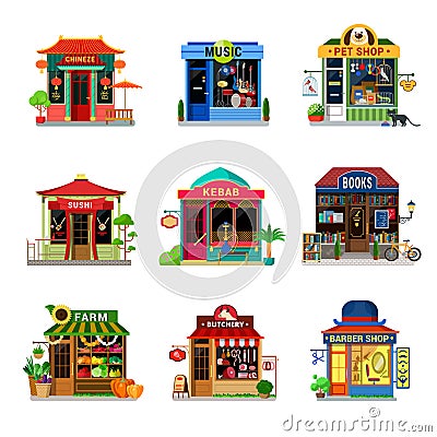 Micro icon shop food store showcase sushi kebab flat vector Vector Illustration