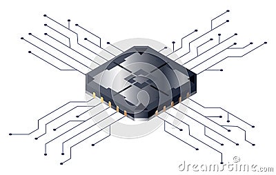 Micro processor. Motherboard digital chip. Artificial intelligence web banner. Central computer processors CPU concept Vector Illustration