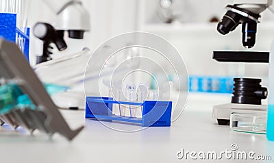 Micro tubes with biological samples in laboratory, Stock Photo