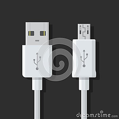 Micro USB cables. Connectors, sockets for PC and mobile devices. Stock Photo