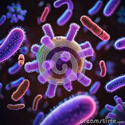 Microbe inspection, bacteria under microscope, scientific research, microscopic organisms Stock Photo