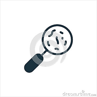 Microbe under Magnifying Glass Silhouette Icon. Research of Bacteria, Germ, Virus with Loupe Glyph Pictogram Vector Illustration