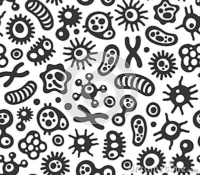 Microbes, Virus and Bacteria Seamless Pattern. Vector Vector Illustration